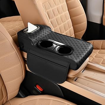 Center Console With Armrest Box Cushion Featuring Drill-free Installation And Cup Holder Durable Textured PU Leather With Diamond Stitching. Dust