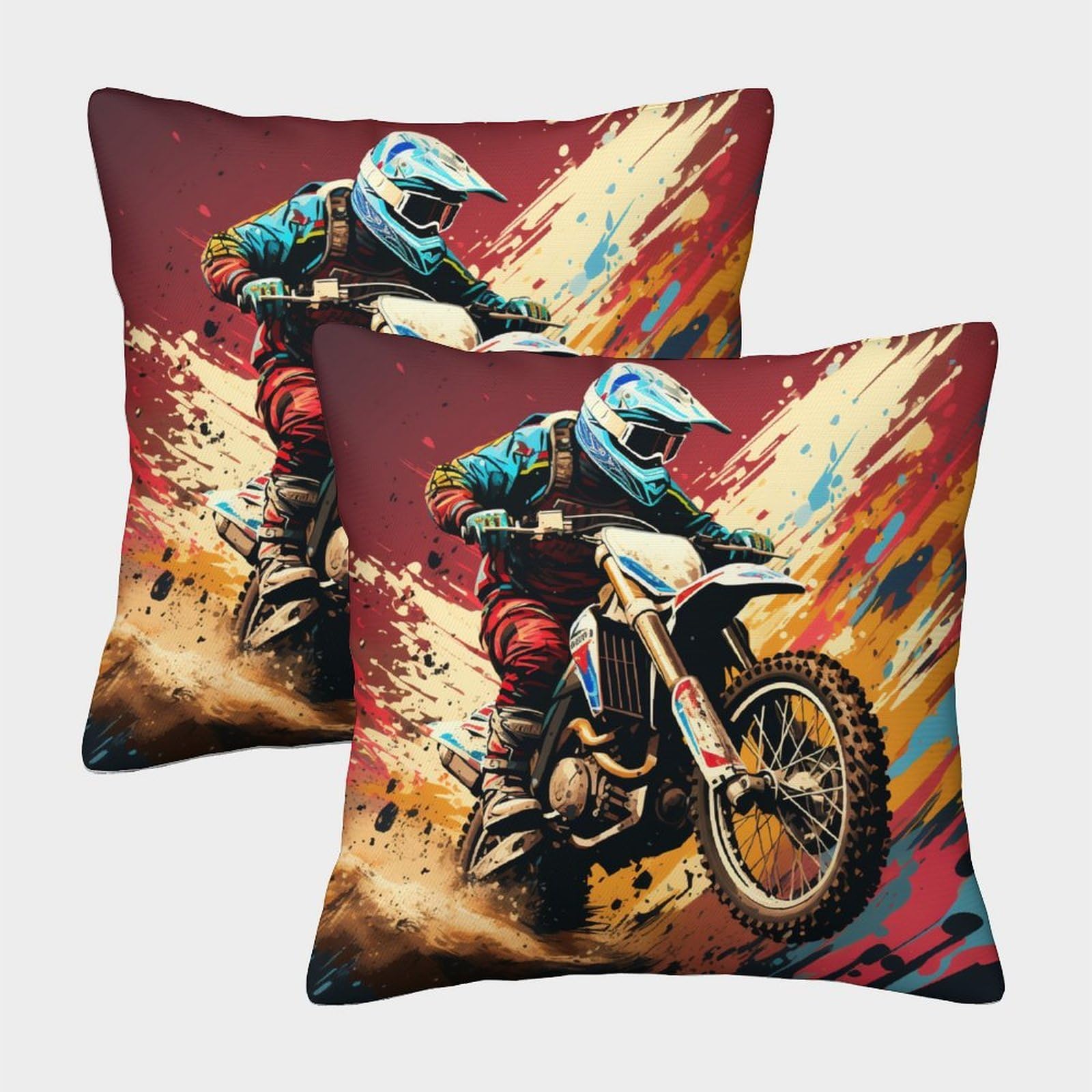 kaiyun 2 Pack 3D Motocross - Dirt Bike Cushion 3D Soft Touch Pillowcase,sofa Chair Home Furnishings 45x45cm