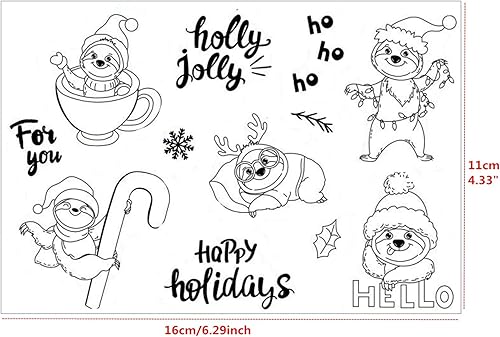 Miniatura 2 de Arbuya Sellos transparentes de perezoso navideño para hacer tarjetas de Navidad o diario, sellos de goma de perezoso navideño para diarios,