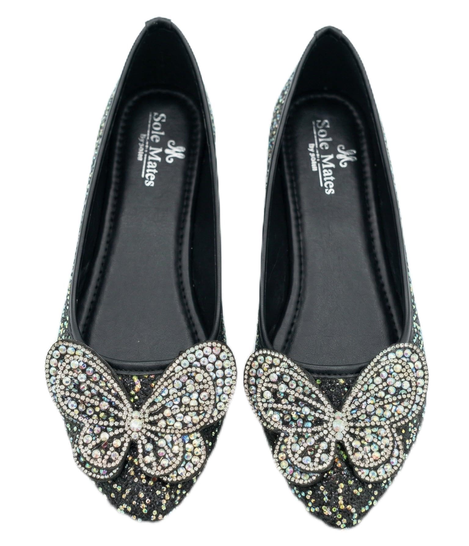by Palak Butterfly Ballerinas, Shimmer Pointed Toe Flats with Crystal Embellished Butterfly, Premium Rexine, Cushioned Footbed-image-47