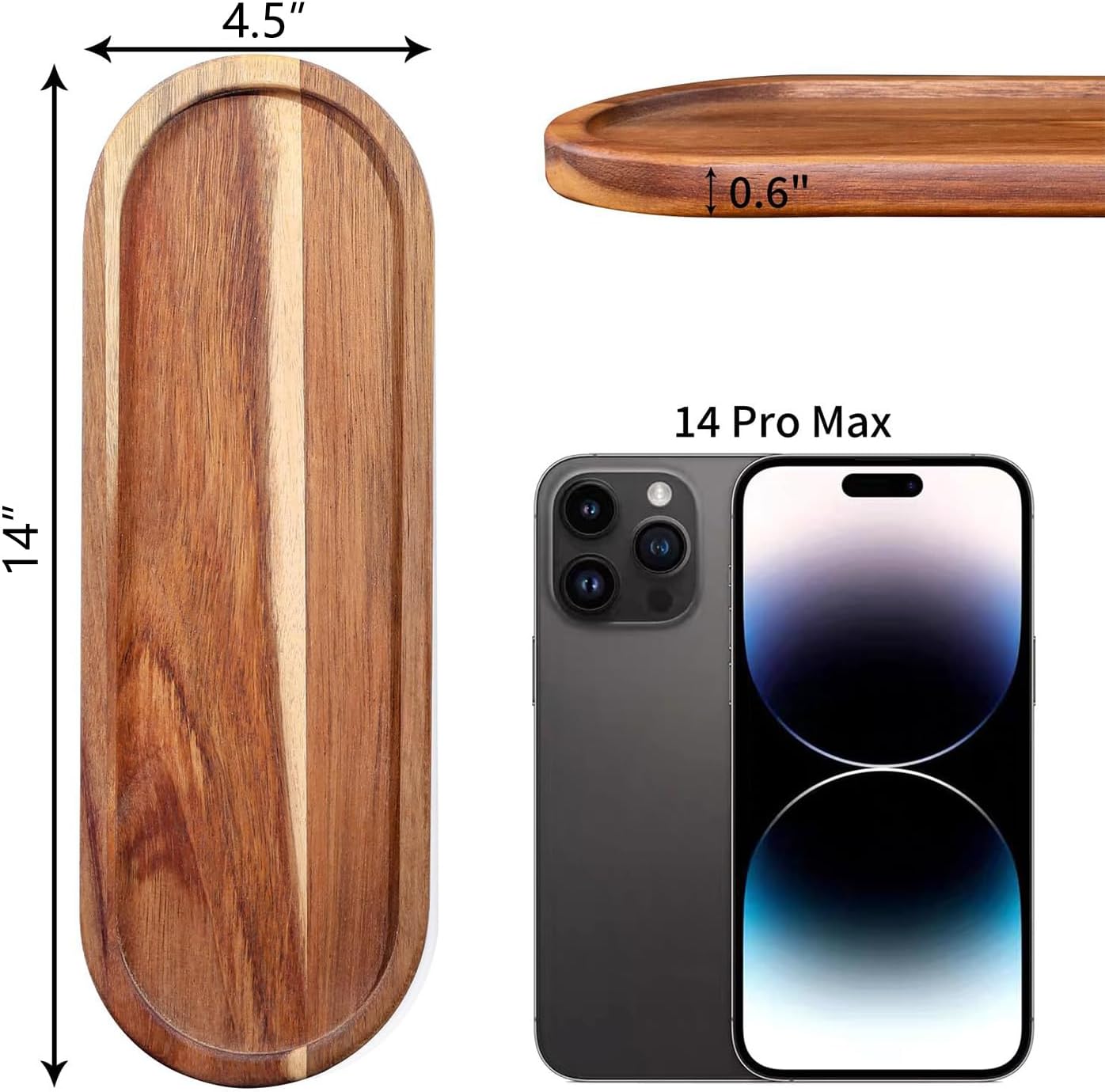 Set of 2 Plates Bathroom Vanity Wood Trays for Home Decor - for Counter Wood Small Decorative Tray, Kitchen Soap Tray,Comestic Holder Bathtub Organizer (14 x 4.5 inches) - Image 2