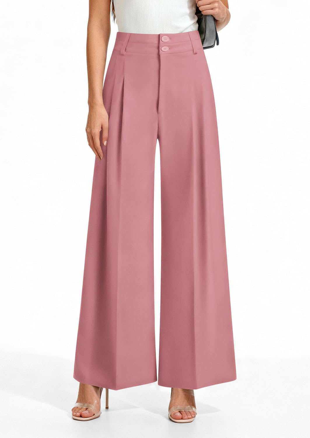 PRETTYGARDEN Womens Spring Wide Leg Palazzo Pants 2026 Trendy Loose Button High Waist Pleated Work Business Casual Trousers