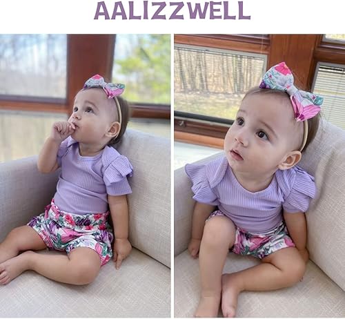 Miniatura 4 de Aalizzwell Traje de verano con pantalón corto y acanalado para bebé niña