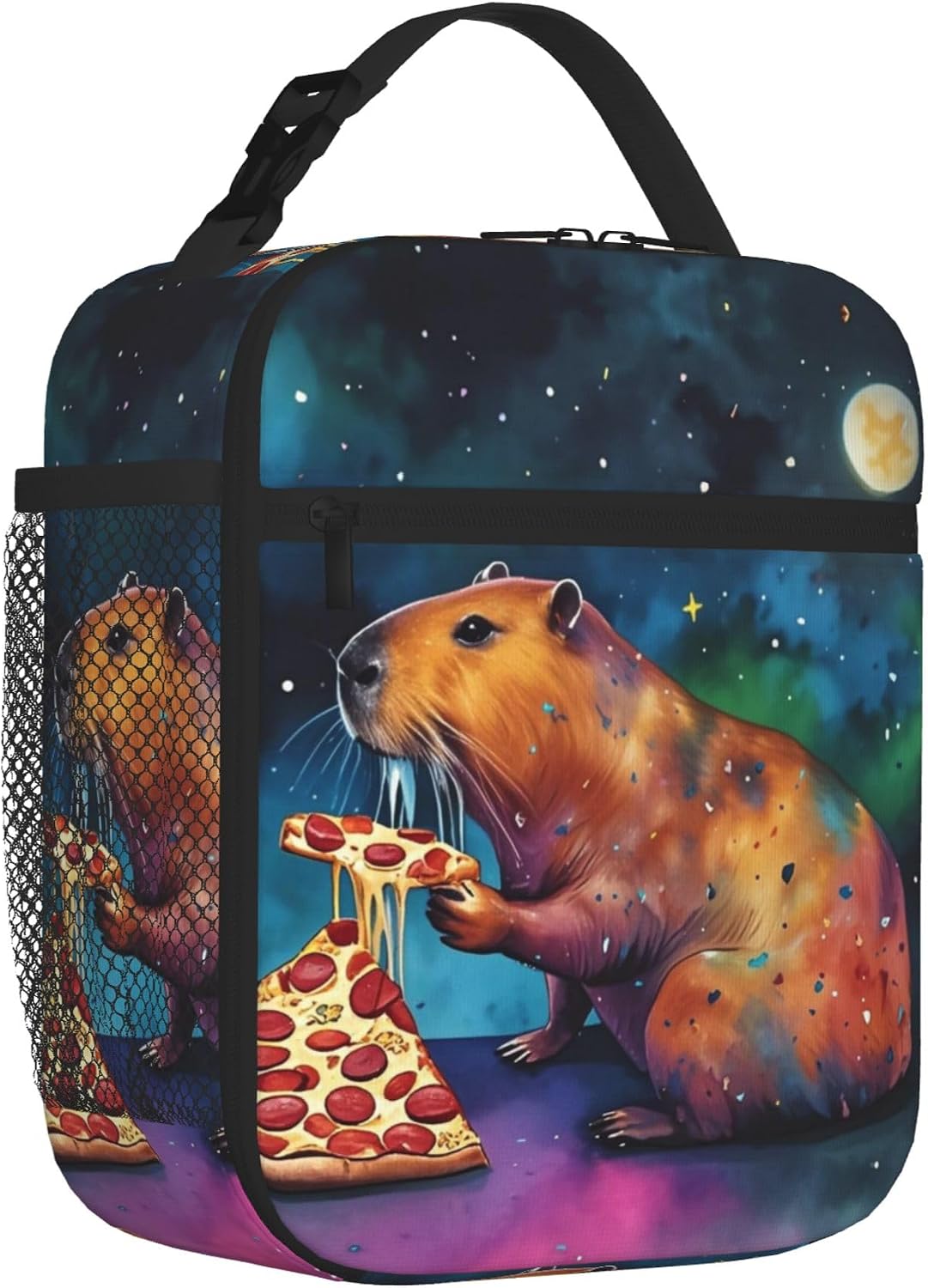 Watercolor Capybara Galaxy Pizza Insulated Lunch Bag for Women & Men