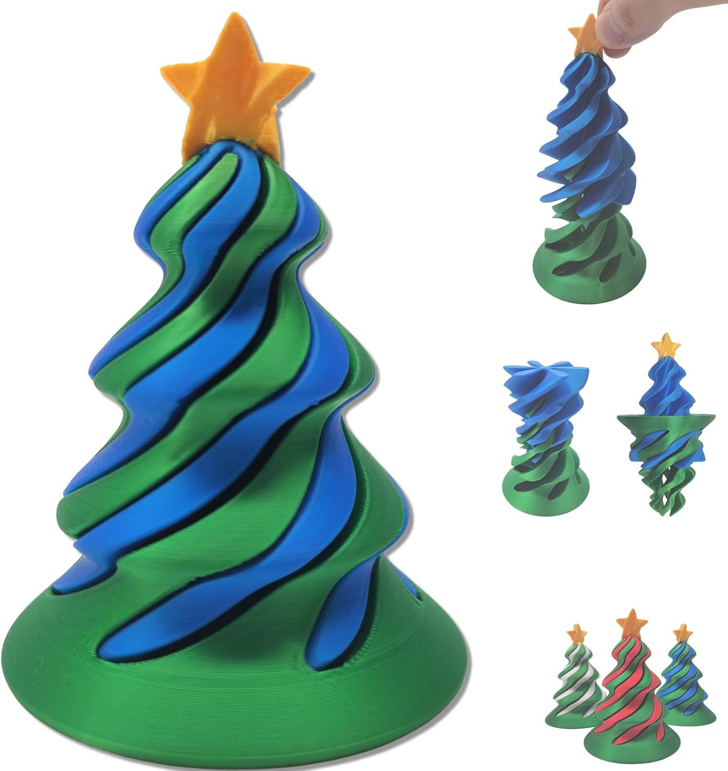 Impossible Passthrough Christmas Tree, 3D Printed Spiral Cone Passthrough Sculpture, Unique Pyramid Sculpture, Christmas Fidget Toy, Christmas Décor for Home Office Desk (Blue/Green)
