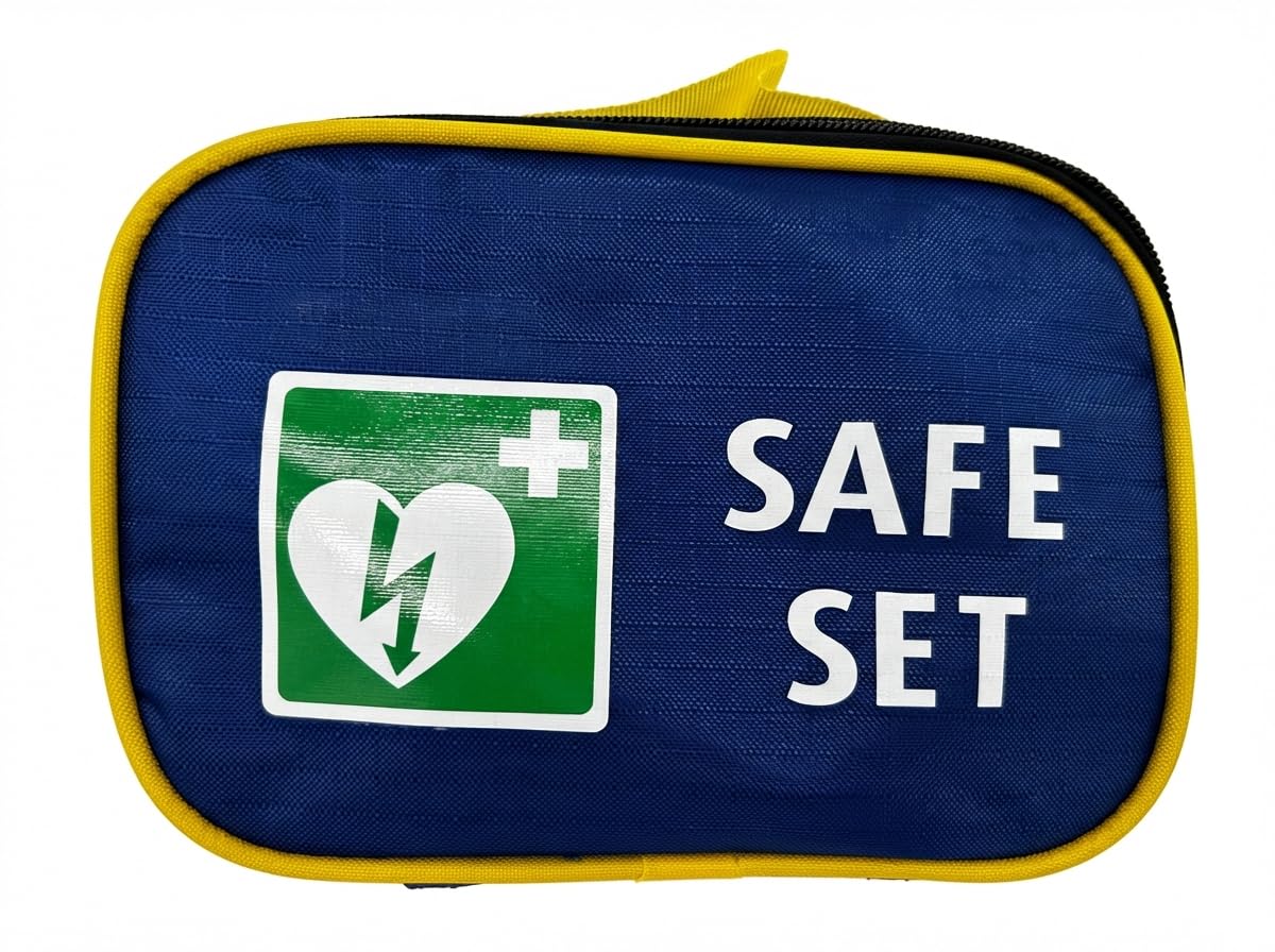 Saver One AED Defibrillator SA1 (SVO-B0001) (halbautomatische Schockauslösung) mit Metallwandkasten und AED-Standortwinkel