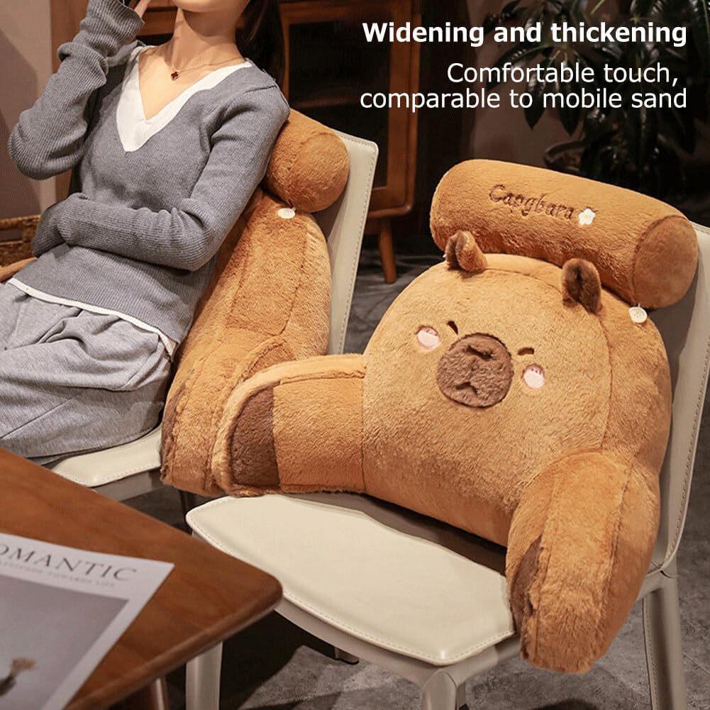 Cute Capy Reading Pillow Bed Rest Pillow Bed Wedge Backrest with Arms Back Support for Reading,Relaxing,Watching TV,Gaming(Capybara,27.6 * 19.7IN)