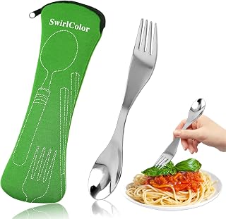 Spork Camping Cutlery, Reuseable Sporks Stainless Steel Portable Camping Spork with Cutlery Bag for Picnic Travel Outdoor