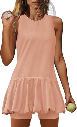 Nirovien Womens Tennis Dress Workout Athletic Dresses with Shorts Bubble Golf Outfits with Pockets Activewear