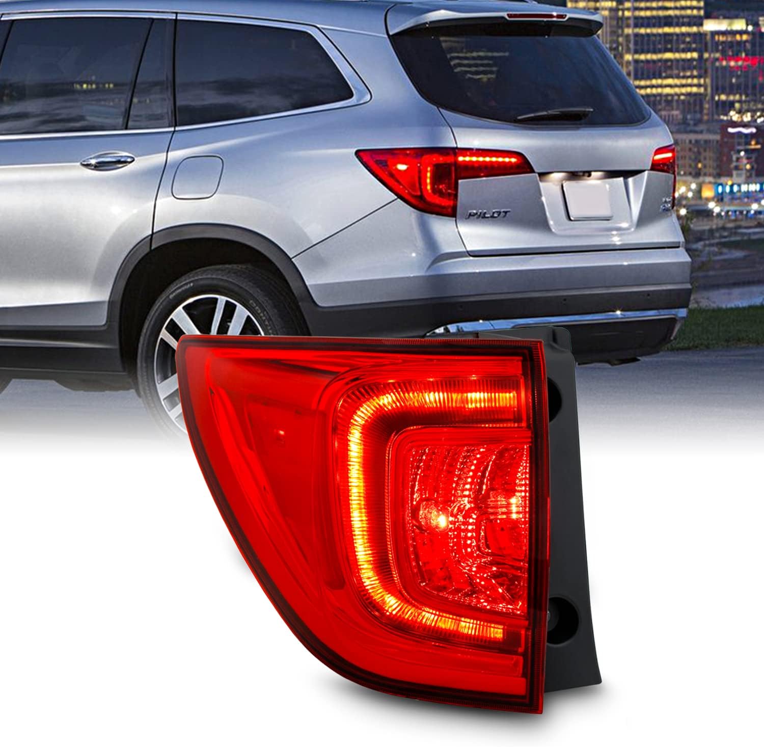 AKKON - Fits 2016-2018 Honda Pilot SUV LED Bar DRL Running Chrome Red Clear Tail Light Brake Lamp Outer Driver Left Side