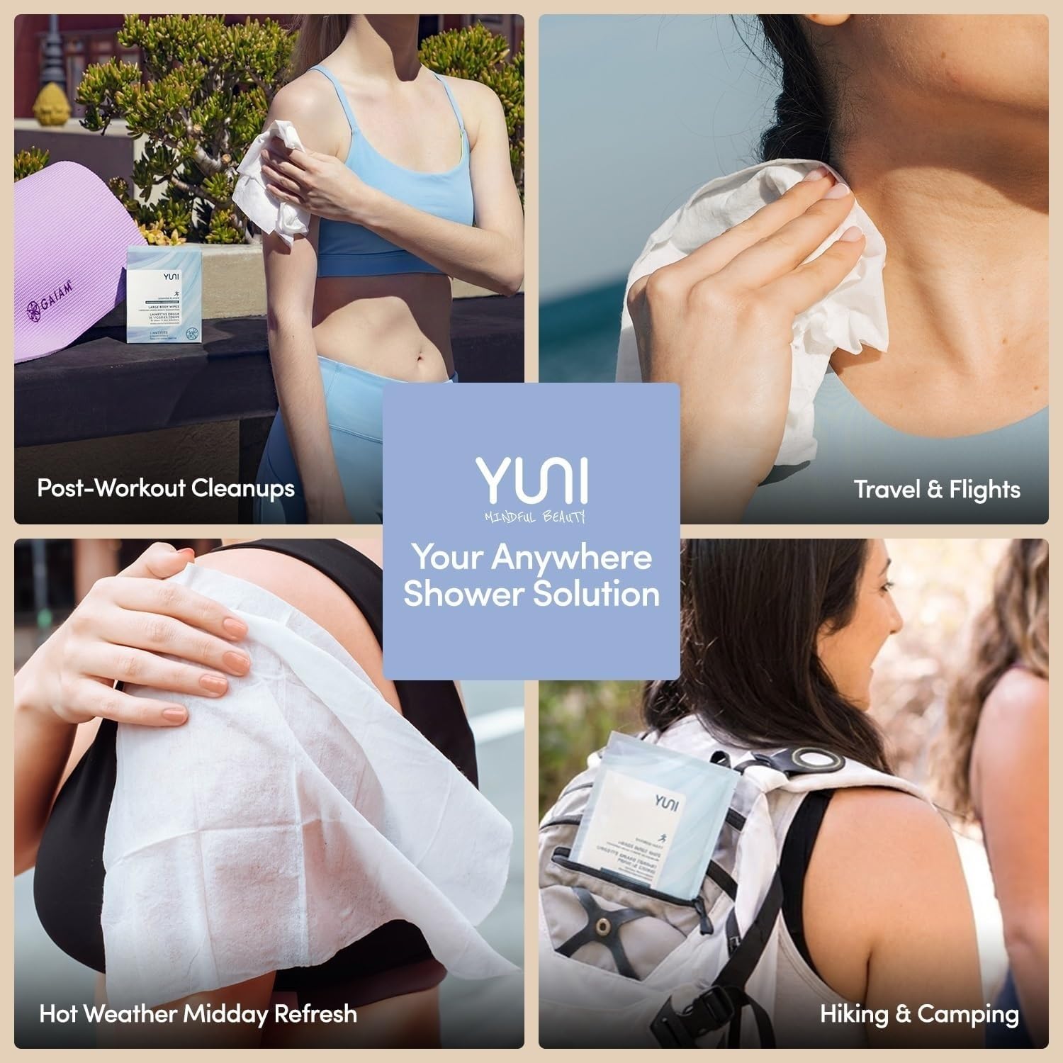 YUNI Beauty Large Body Wipes (Unscented, 30 Count) Super Soft Moist Showerless that Cleanse & Deodorize - On-the-Go Waterless Body Cleanser - Biodegradable Individually Wrapped Wipes for Travel image 3