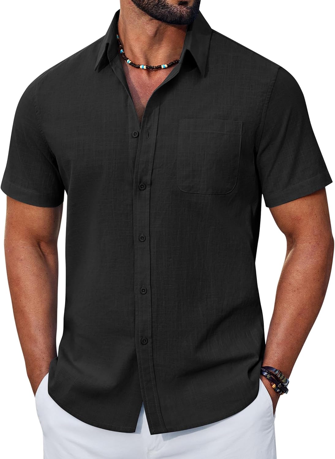 COOFANDY Mens Button Down Shirt Short Sleeve Casual Stylish Cotton Shirts Linen Textured Summer Beach Wedding Shirt