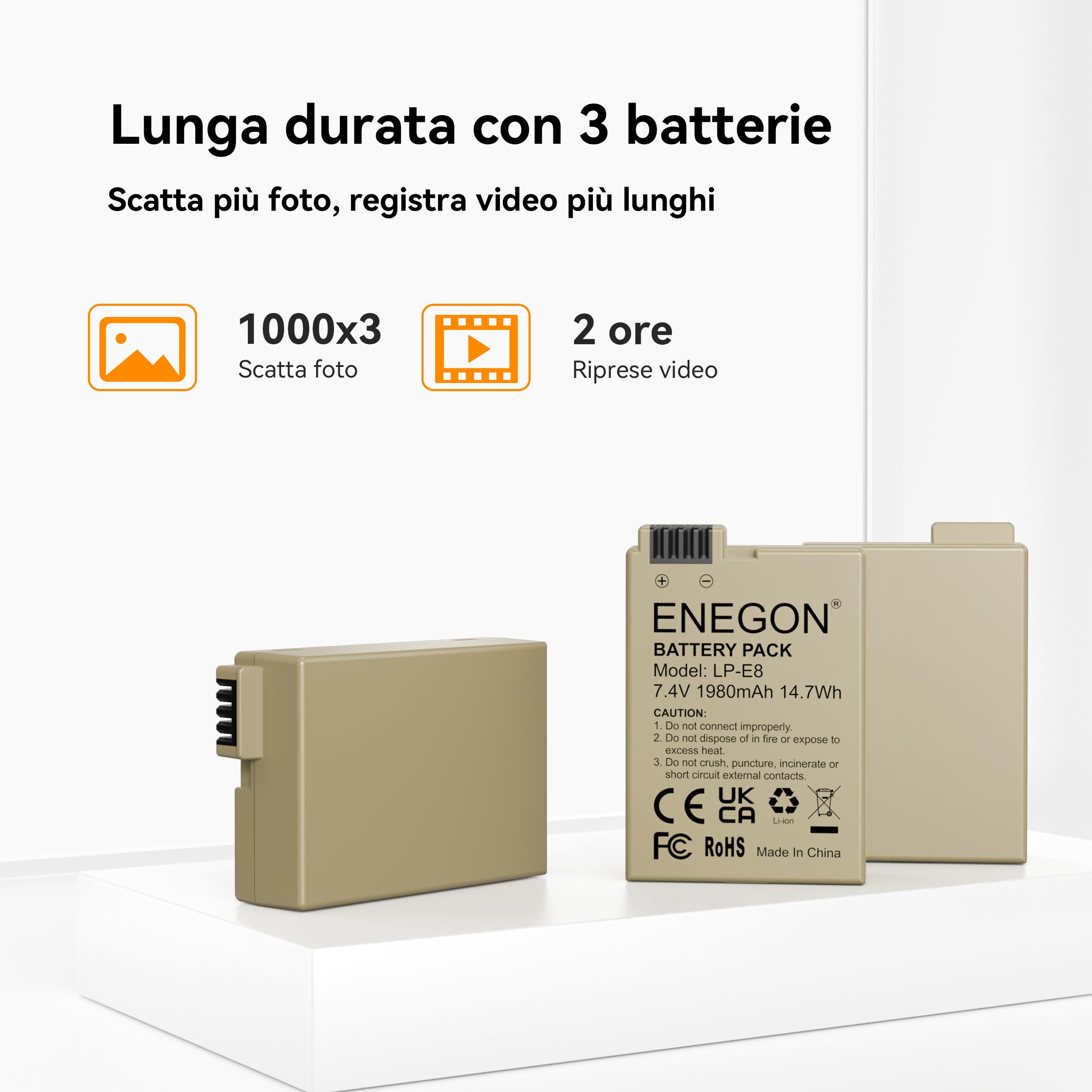 ENEGON Baterías para cámara LP-E8 Paquete de 3 (1980mAh) con cargador LED de 3 ranuras, compatible con Canon EOS Rebel T2i, T3i, T4i, T5i / Kiss X4, X5, X6i, X7i / EOS 550D, 600D, 650D, 700D