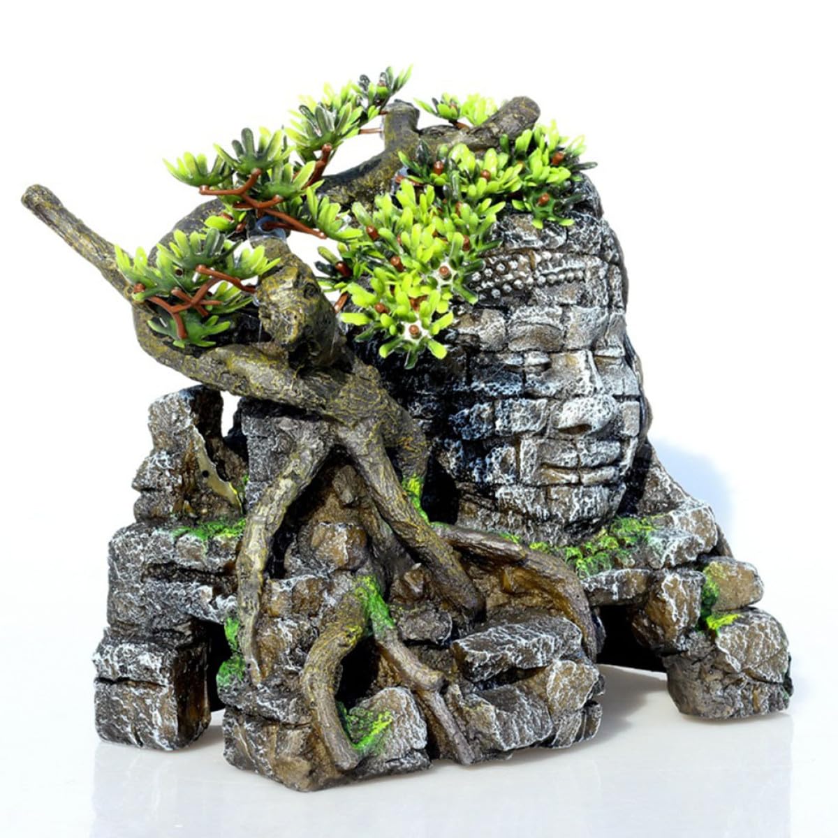 Décoration D'aquarium en Résine, Château Bouddha Simulation Grotte Cachée pour Poissons, Ornement Paysager 1 Pièce, Adapté Eau Douce et Eau Salée, Abri Décoratif pour Aquarium