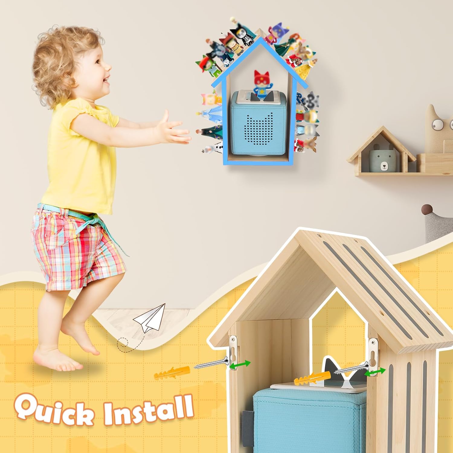 Taladad for Tonie Shelf,Tonies Storage for Creative Tonie Box 1 Toniebox 2 Magnetic Shelf for Tonie Figures,Characters,Wooden for Kids (Natural)