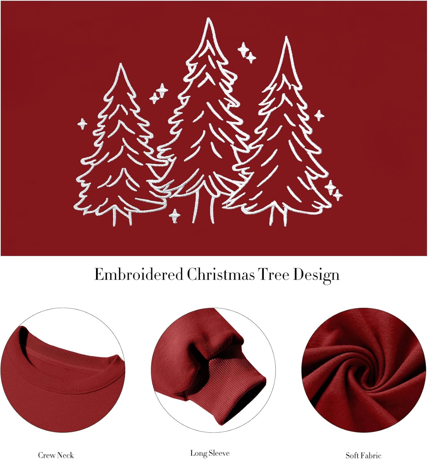 Christmas Sweatshirts for Women Embroidered Christmas Tree Shirt Xmas Tree Gift Casual Long Sleeve Pullover Tops - Image 5