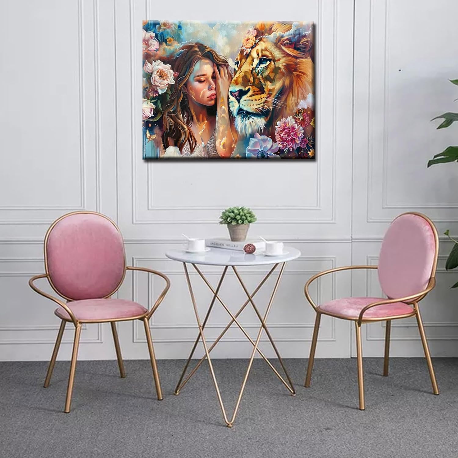Paint by Numbers for Adults DIY Girl and Lion in Smoke Paintings Beauty and the Beast Oil Painting Kit for Kids Beginner Acrylic Pigment Painting Art Painting by Numbers Wall Decor(Manual Frame)