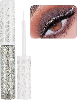 Glitter Eyeliner, Long Lasting Liquid Eyeliner Waterproof Eyeliner, Metallic Silver Sparkling Shimmer Smudgeproof High Pigmented Coloured Eyeliner Multi-Use Eye Liner