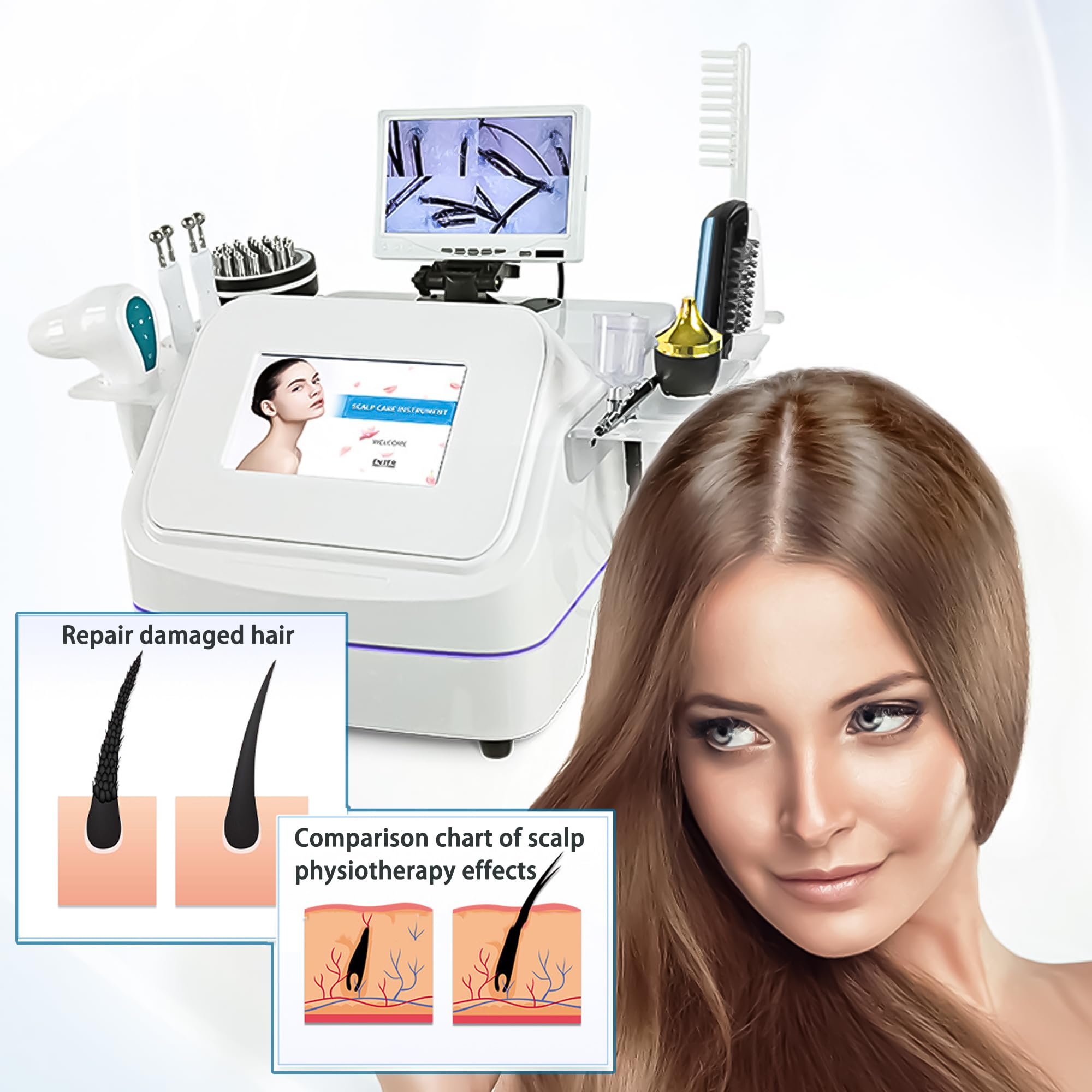 Macchina analizzatore di cuoio capelluto per la pelle/capelli professionale-Rilevatore di microscopio digitale 7 in 1 per diagnosi follicolo/acne/psoriasi, salone spa e dermatologo