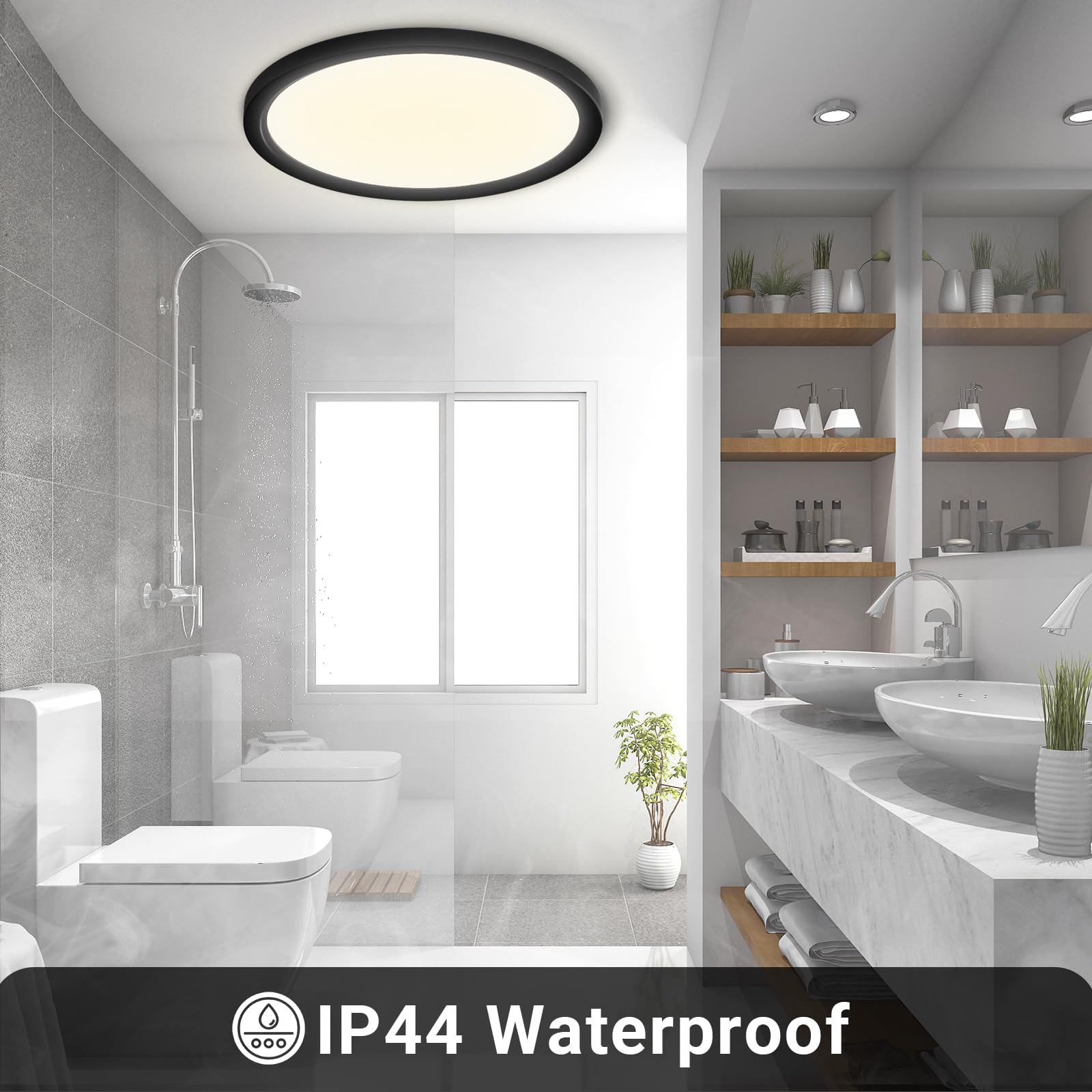 LQWELL® Lampa Sufitowa LED, Wodoodporna Lampa Łazienkowa IP44 Okrągła Płaska 18W 4000K 1980lm Cienka Do Salonu Łazienka Sypialnia Kuchnia Piwnica Biuro, 220 * 24mm
