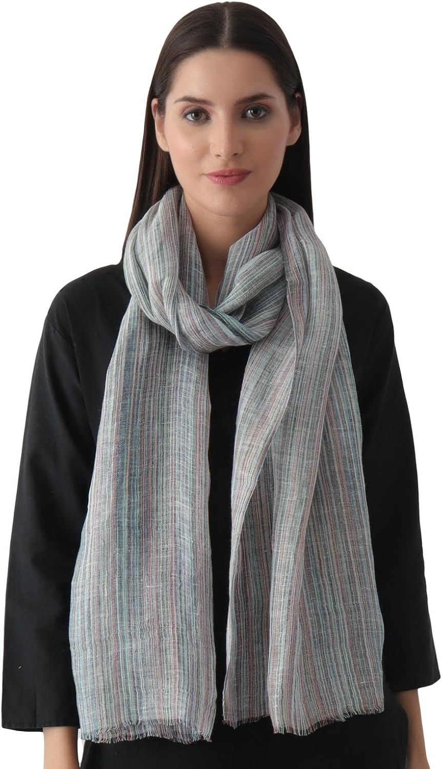 EH 100% Pure Linen scraf, stole multicolor Ikat weave large airy pashmina linen