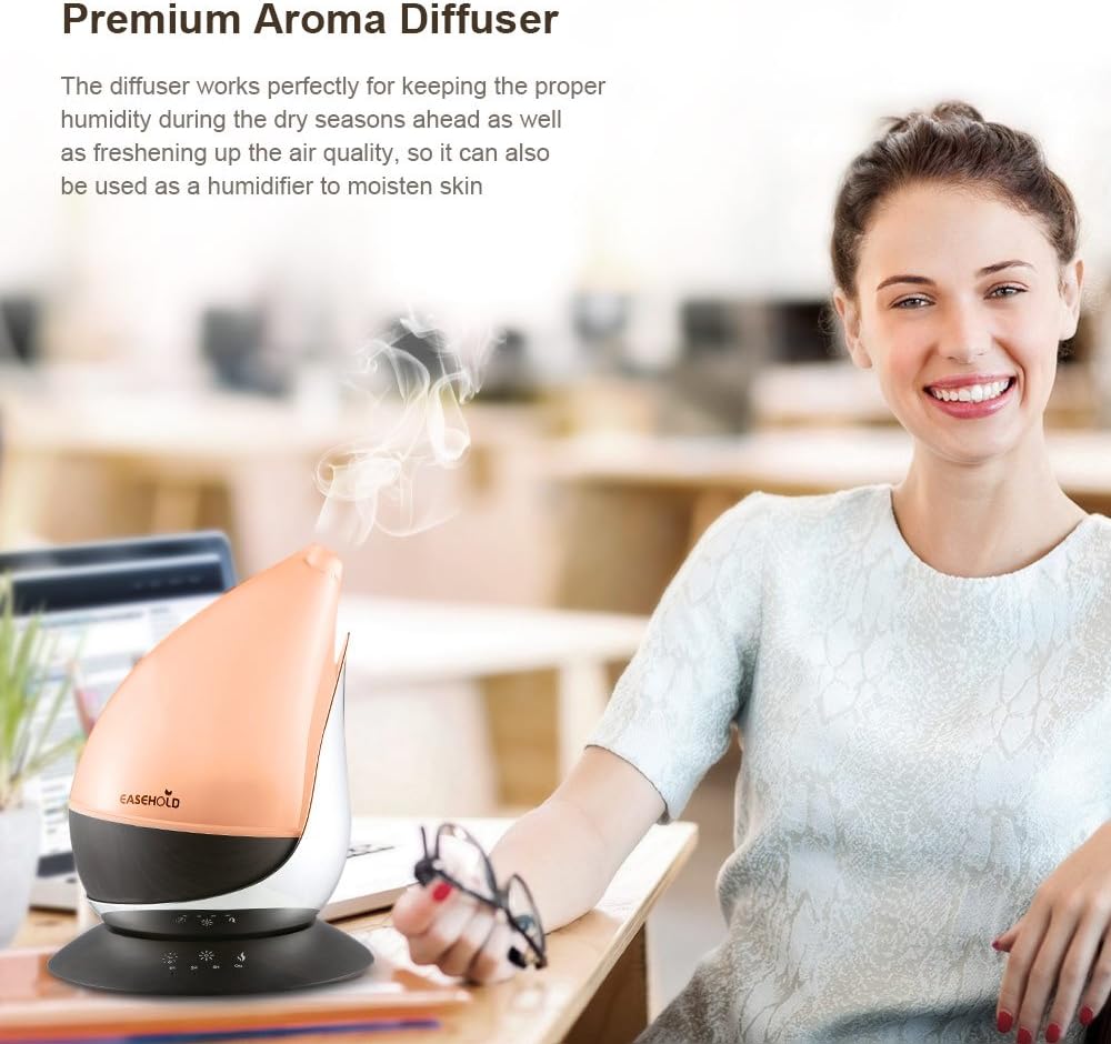 EASEHOLD Aroma Essential Oil Diffuser Humidifier 400ml Cool Mist with Colorful Lights 4 Timer Wood Grain Finish