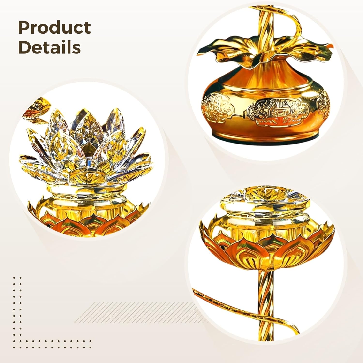 Crystal Lotus Lamp Pair, 2 Pcs, 7 Color Led Light, Alloy Base, Buddhist Altar, Home Temple Worship