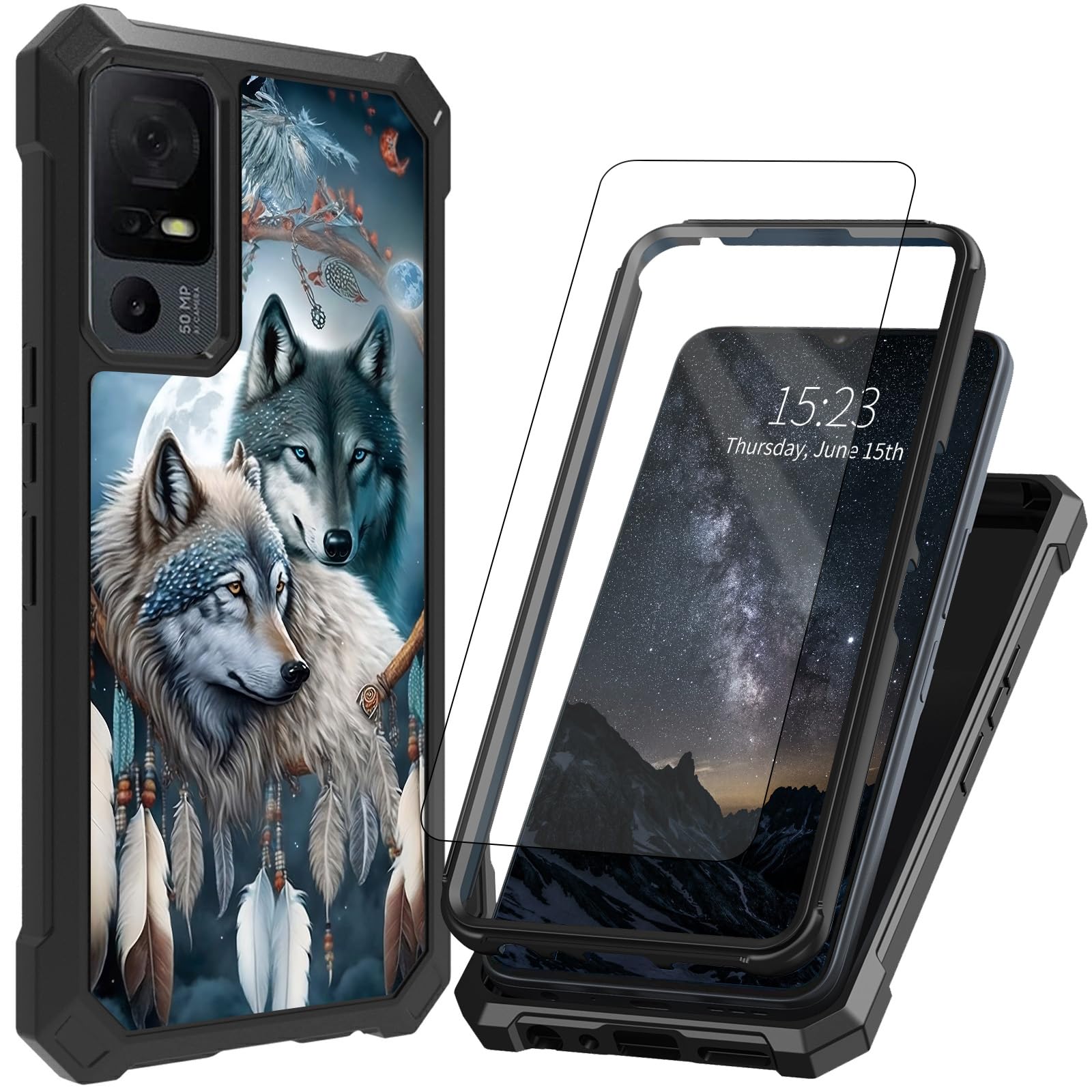 ACWDMKH for TCL 40 XE 5G Phone Case/TCL X Phone Case with Tempered Glass Screen Protector Dual Layer Structure Protection Shockproof Corner TPU Bumper