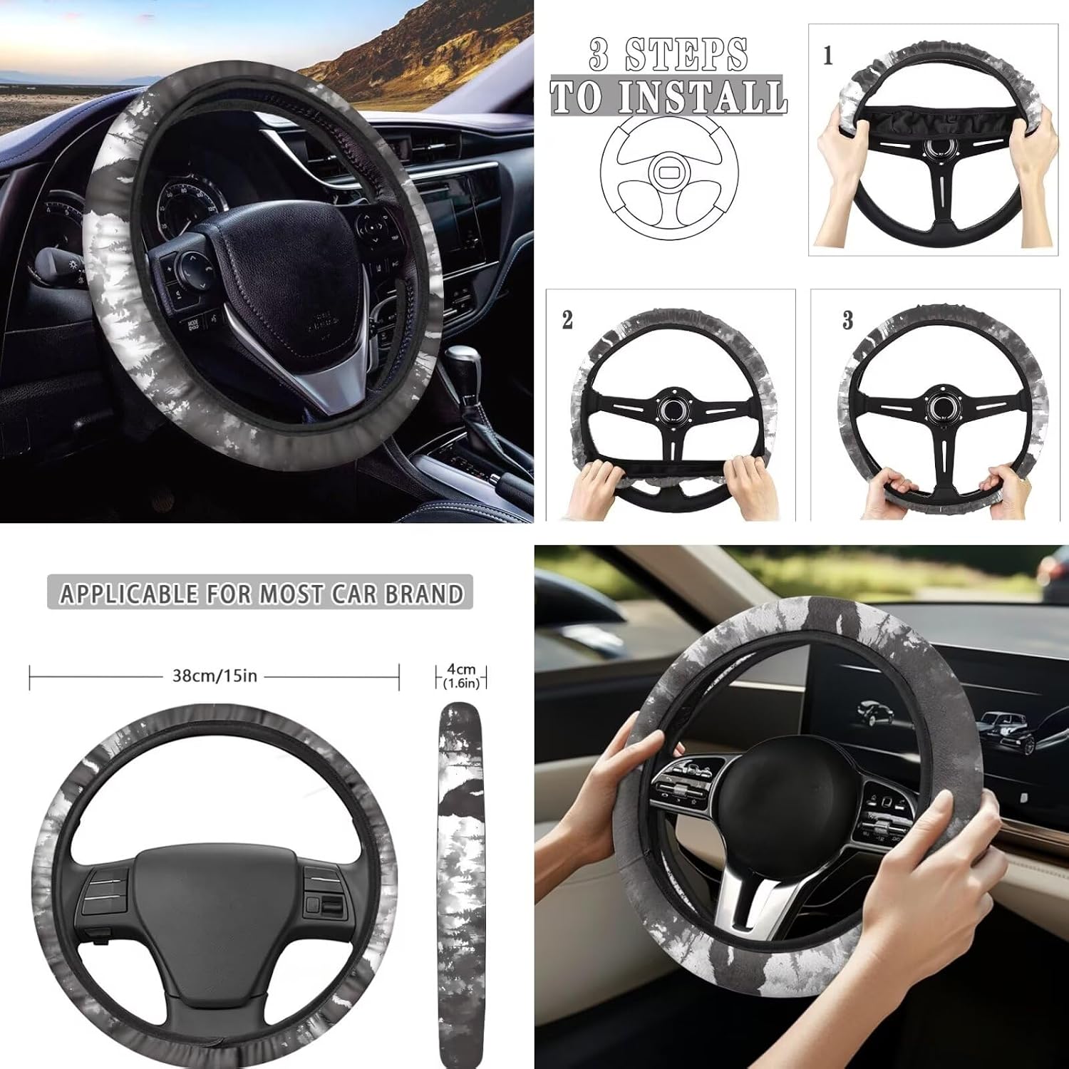 16 PCS Bigfoot Car Interior Accessories for Men,Car Seat Covers Auto Steering Wheel Cover Seat Belt Cover Center Console Pads Trash Can Headrest Covers Cup Coaster Keychains