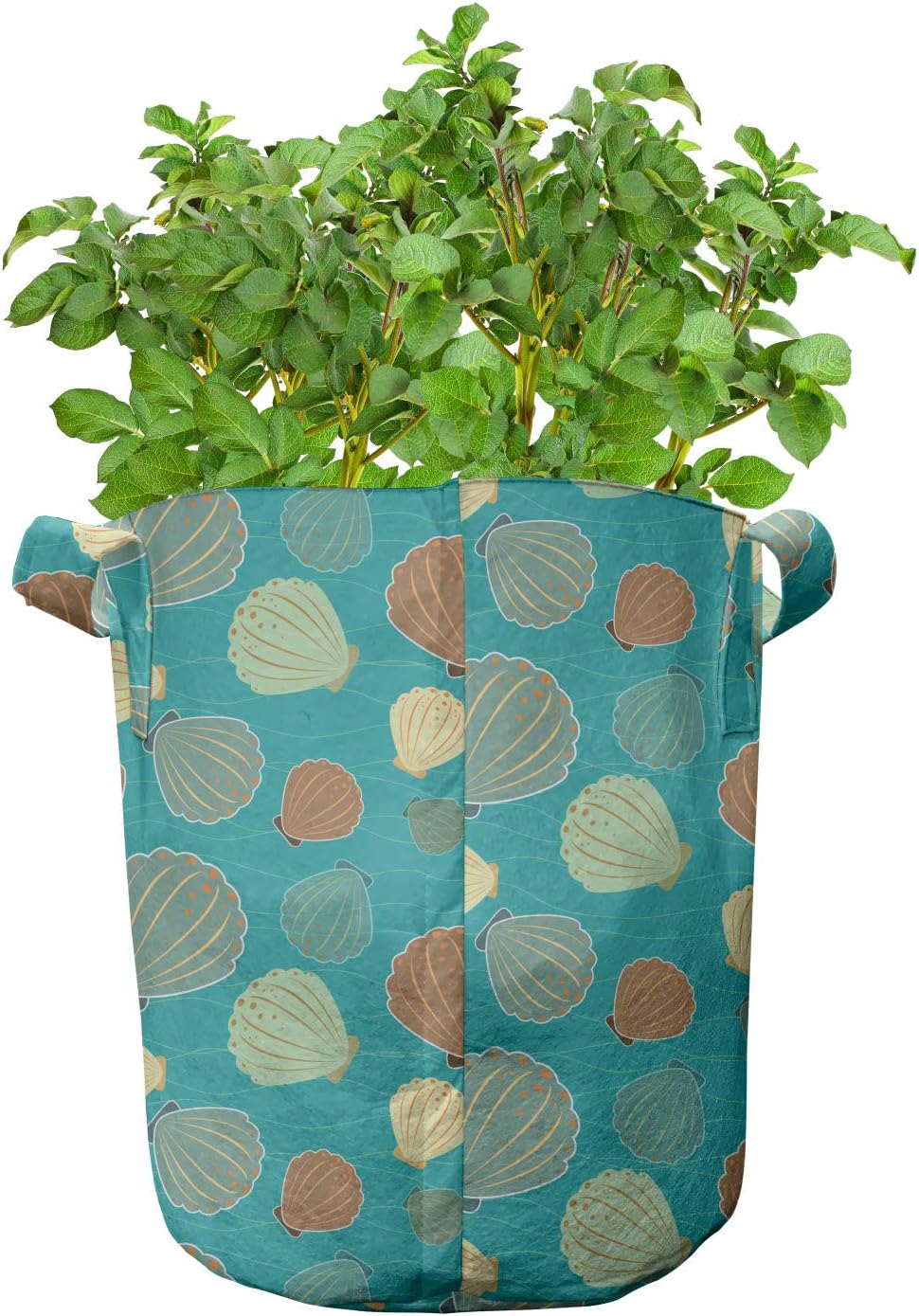 Lunarable Ocean Grow Bags 5-Pack, Cartoon Coastal Shells, Heavyduty Fabric Pots with Handles for Plants, 7 Gallon, Multicolor