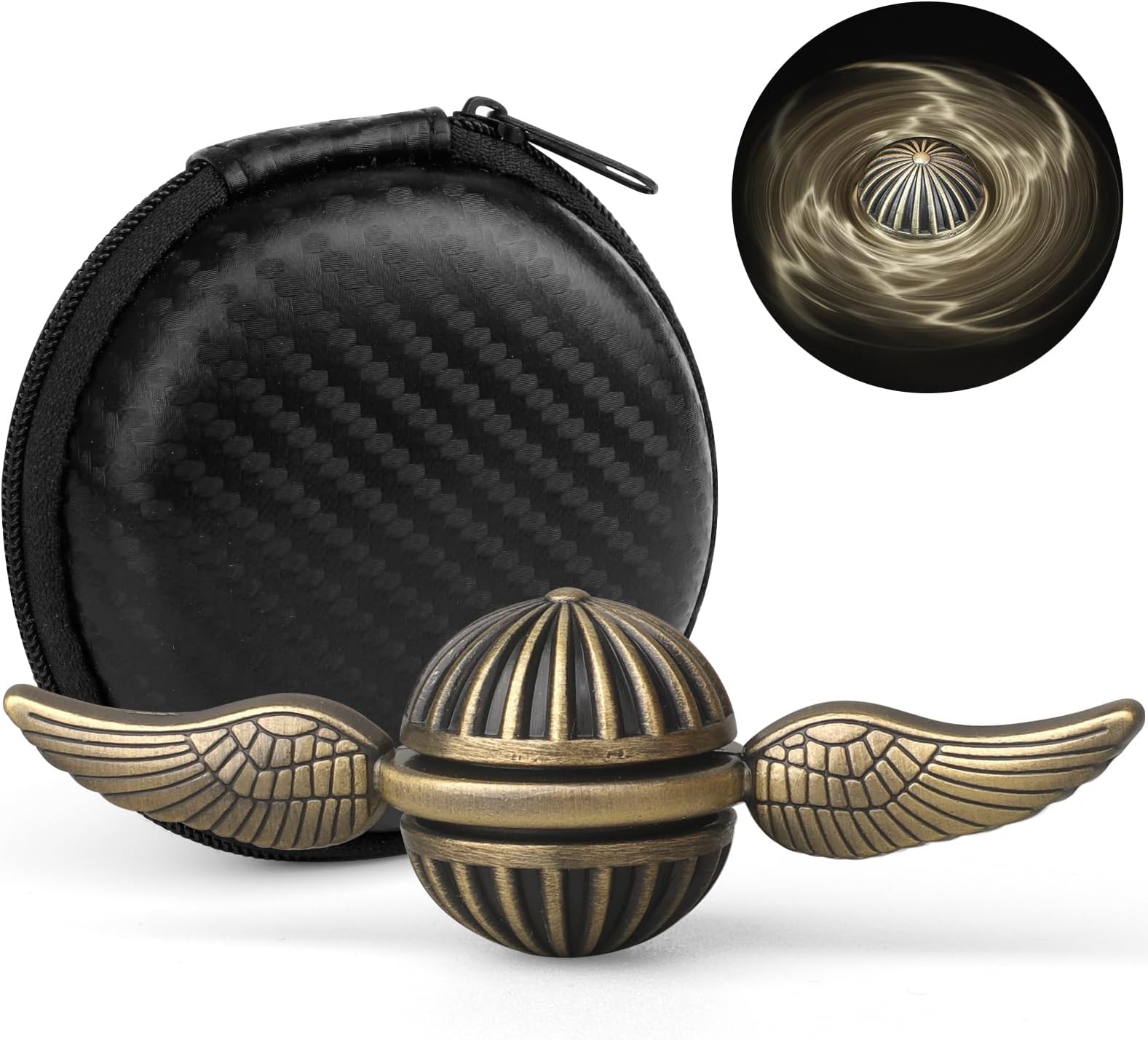 Sphere Fidget Spinner for Kids Adults, Metal Brass Orb Ball Toy for Stress Relief, Desk Decor for School Office, Birthday Stocking Stuffer Gift, Sensory Toy for Boys Girls (with Premium Case)