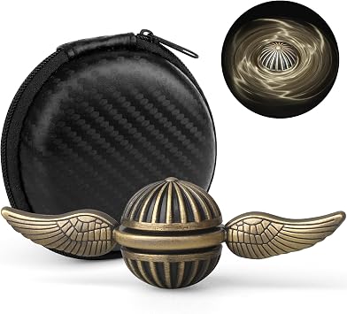 Sphere Fidget Spinner for Kids Adults, Metal Brass Orb Ball Toy for Stress Relief, Desk Decor for School Office, Birthday Stocking Stuffer Gift, Sensory Toy for Boys Girls with Premium Case
