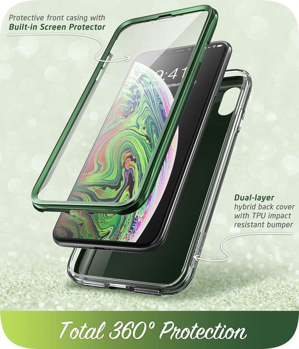 i-Blason Cosmo Series Designed for iPhone Xs Max Case 2018 Release, Full-Body Bumper Case with Built-in Screen Protector, Green