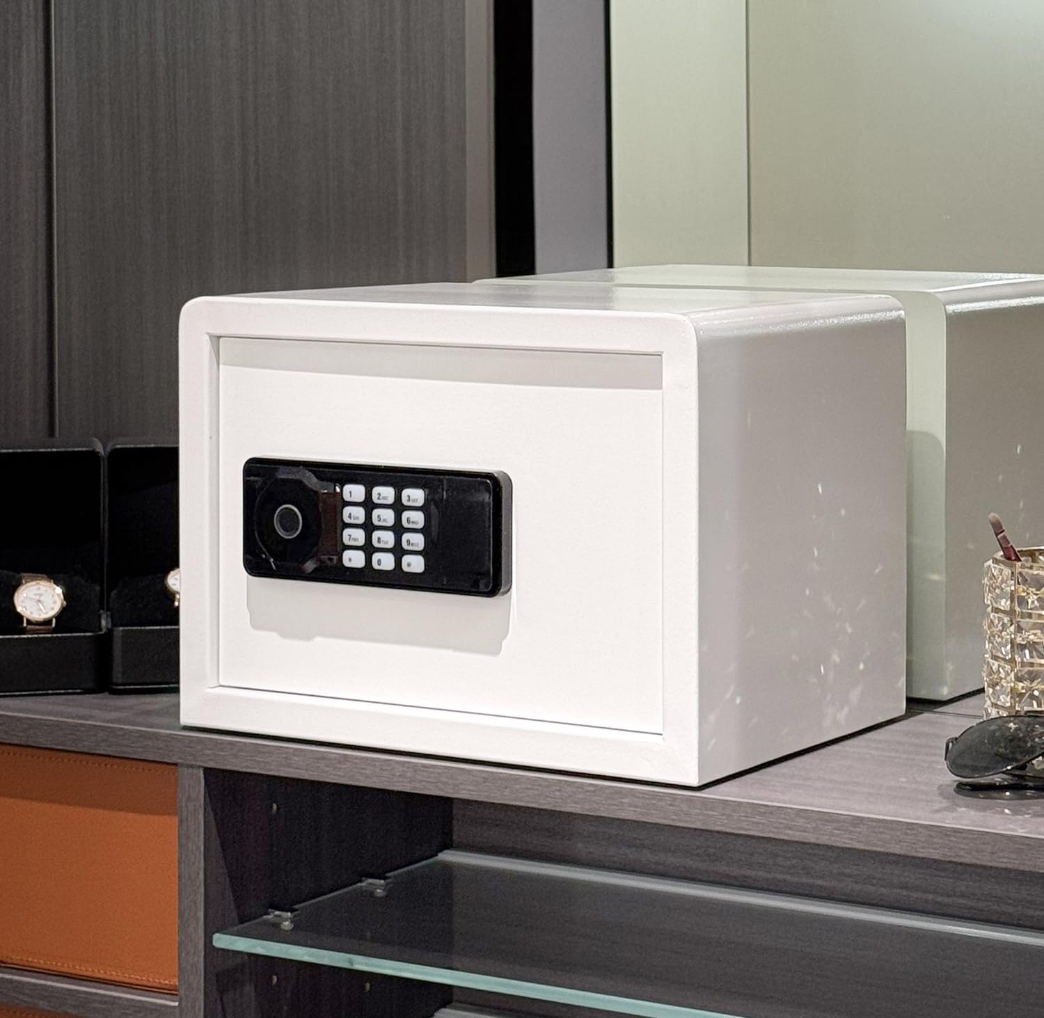 AEGIS Small Biometric Safe with Fingerprint Lock (9.9"D x 13.8"W x 9.9"H), Smart Digital Safe Box with Silent Mode, Backlit Keypad and LED Light for Home Office Dorm