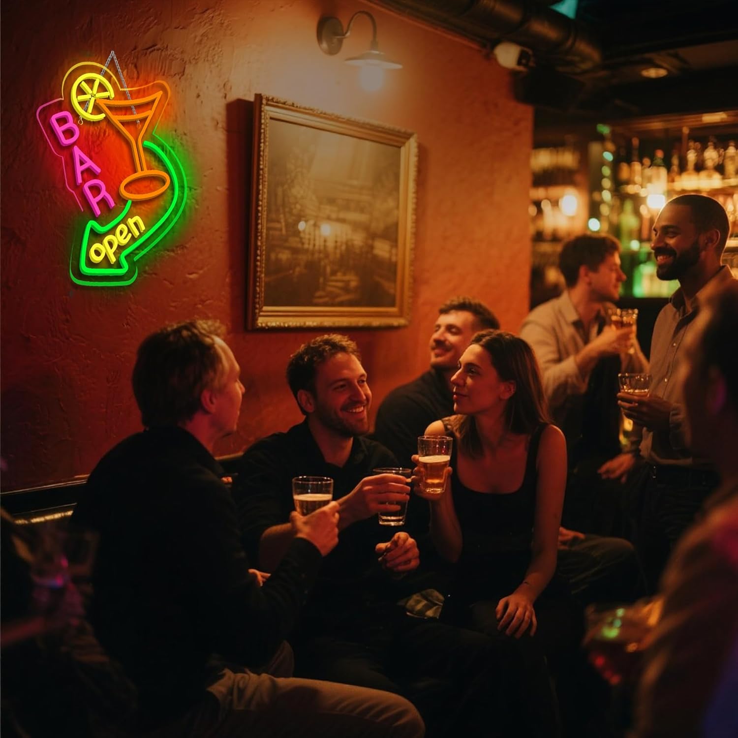 NOSUN Bar Open Neon Sign Dimmable LED Cocktail Neon Lights Signs for Wall Decor Neon Open Sign Open Light Bar Sign for Business Pub Store Man Cave Party Club Restaurant Decor - Image 6