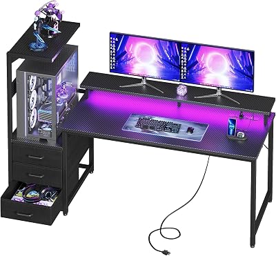 AODK 59 Inch Gaming Desk with LED Light- Reversible Computer - best desks gaming