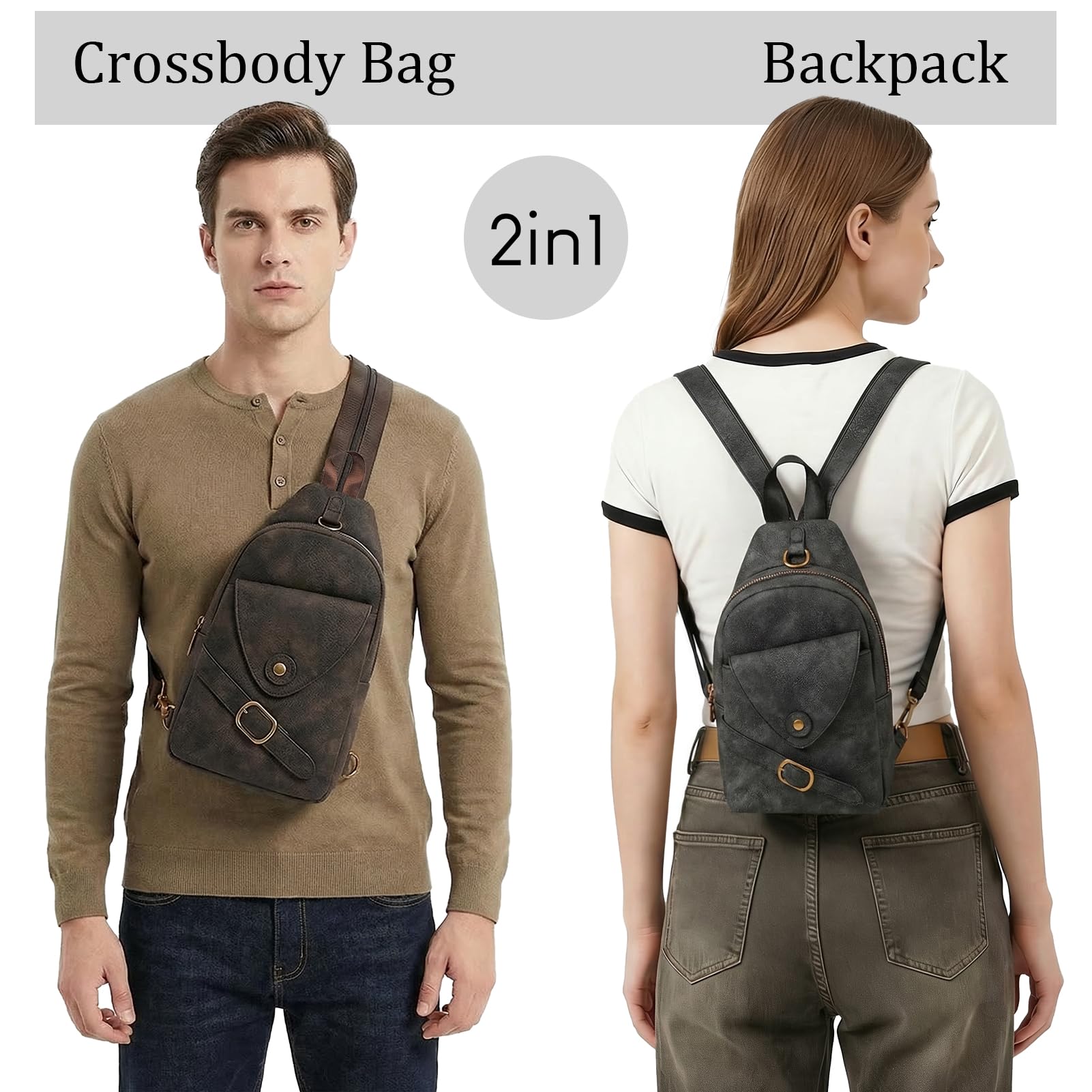 Borsa a Tracolla Donna Uomo 2 in 1 Zaino Donna in Similpelle Tracolla Regolabile Multifunzione per Lavoro Viaggio Tutti i Giorni