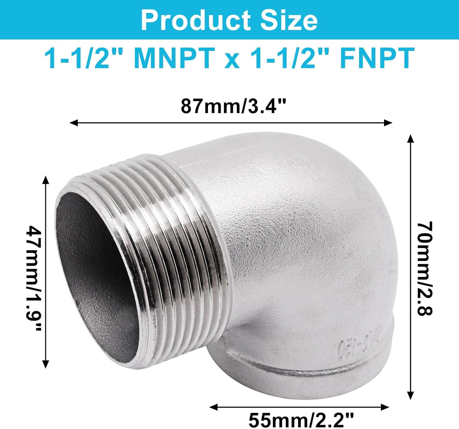 90 Degree Elbow Fittings 1PCS, 1-1/2" NPT Male X 1-1/2" NPT Female 304 Stainless Steel Pipe Fitting, Connector Coupler Apply to Outdoor Garden Industrial