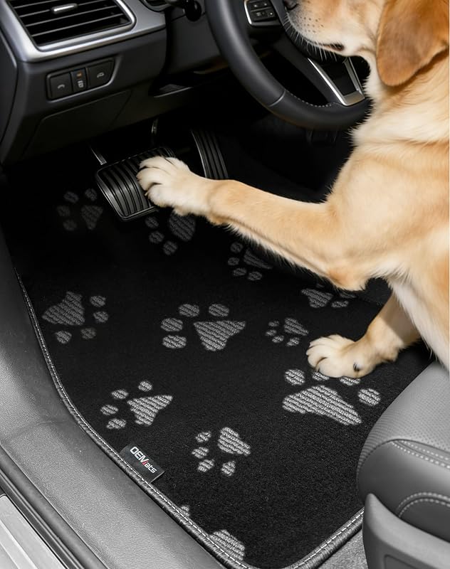 Tapetes Automotivos de Poliéster com Patas Bordadas OEMATS, Encaixe Amplo para Carros, SUVs, Caminhões e Vans, Cinza, Conjunto com 4 Peças
