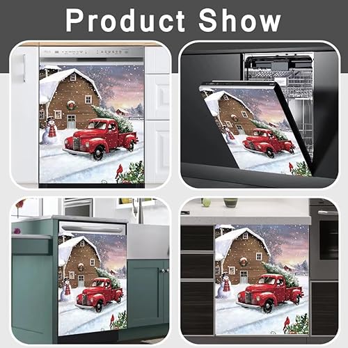 Miniatura 3 de Adhesivo magnético para lavavajillas de camión rojo granja, cubierta magnética de muñeco de nieve, calcomanía magnética para refrigerador de árbol