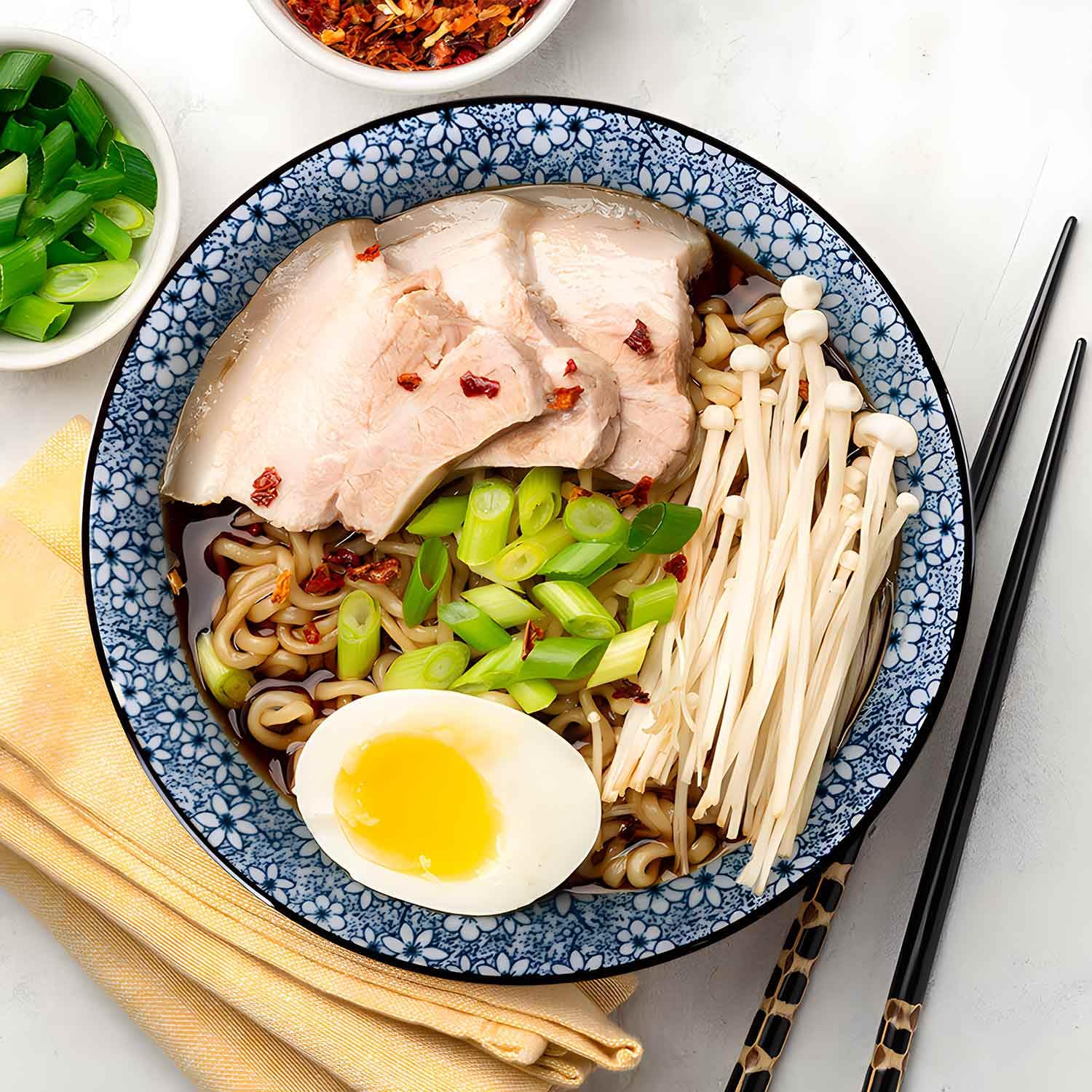 4 Bols Ramen Japonais Qinlang - Céramique 20,3cm, Bleu Et Blanc - Micro-ondes Et Lave-vaisselle