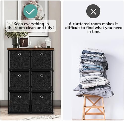 Miniatura 5 de VASICAR Cómoda pequeña de tela con 6 cajones, organizador de cubos para armario, cajón de almacenamiento, cómoda para dormitorio, sala de estar,