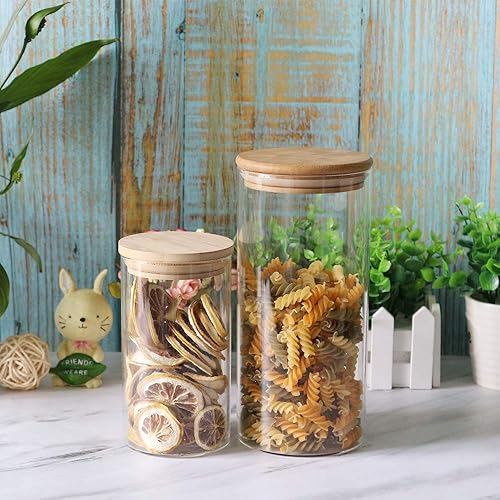 Miniatura 6 de Juego de 2 tarros de almacenamiento de vidrio (25 oz25.4 fl oz) con tapa de madera hermética, recipientes de cocina apilables para dulces, galletas