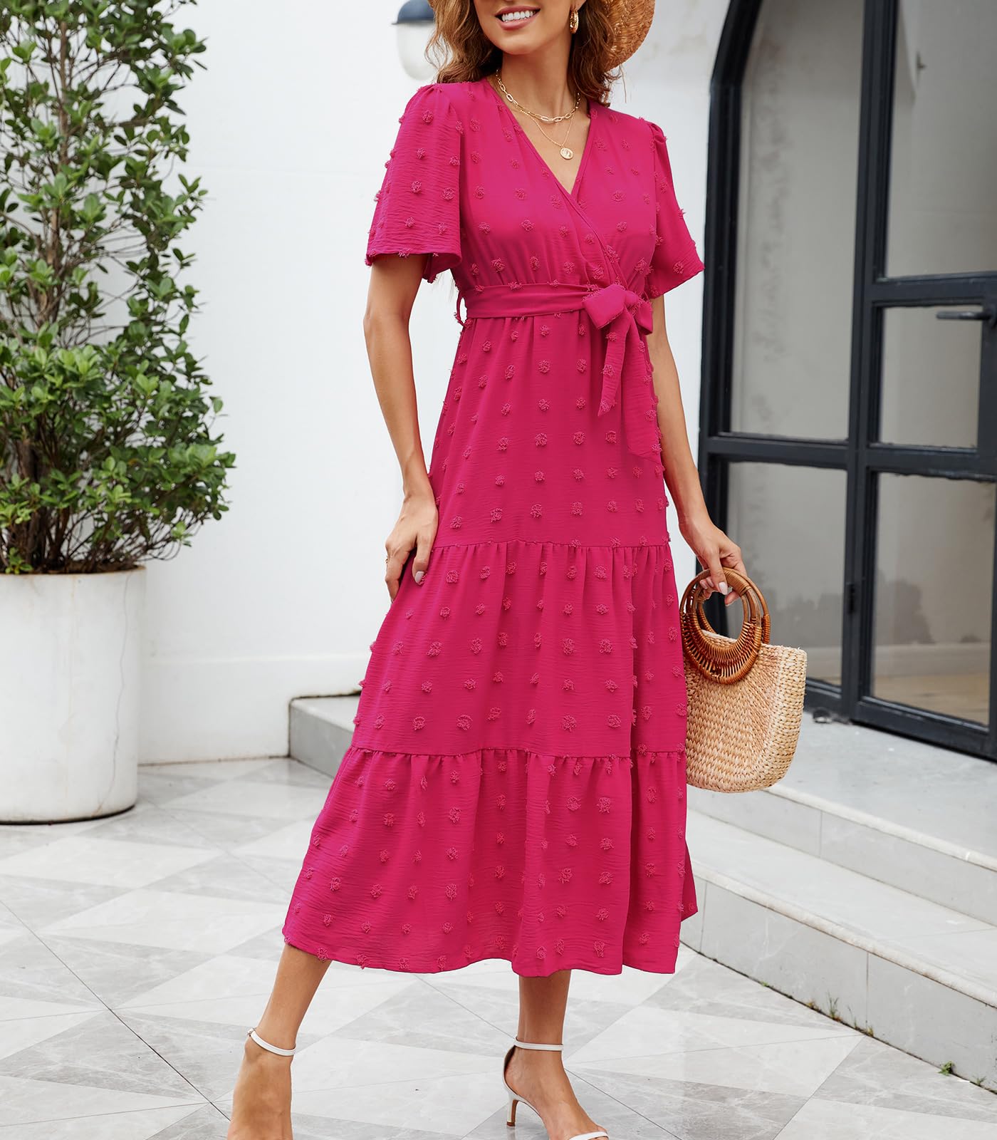 Estiti Casual da Donna Vestiti Estivi Eleganti Vestito Casua V Manica Corta Abiti da Donna Vestito Estivo Lungo