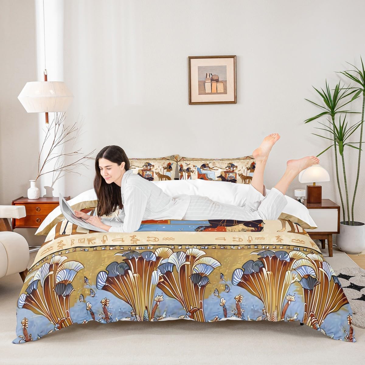 Feelyou Ancient Egypt Bedding Set Full Size 3Pcs for Women Men Adults image 3