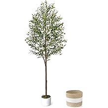 6FT Artificial Olive Tree - Indoor Tall Faux Olive Trees with Planter&amp;Basket, Large Fake Olive Silk Tree Realistic Olive Plants with Branches and Fruits for Home Decor Office Living Room