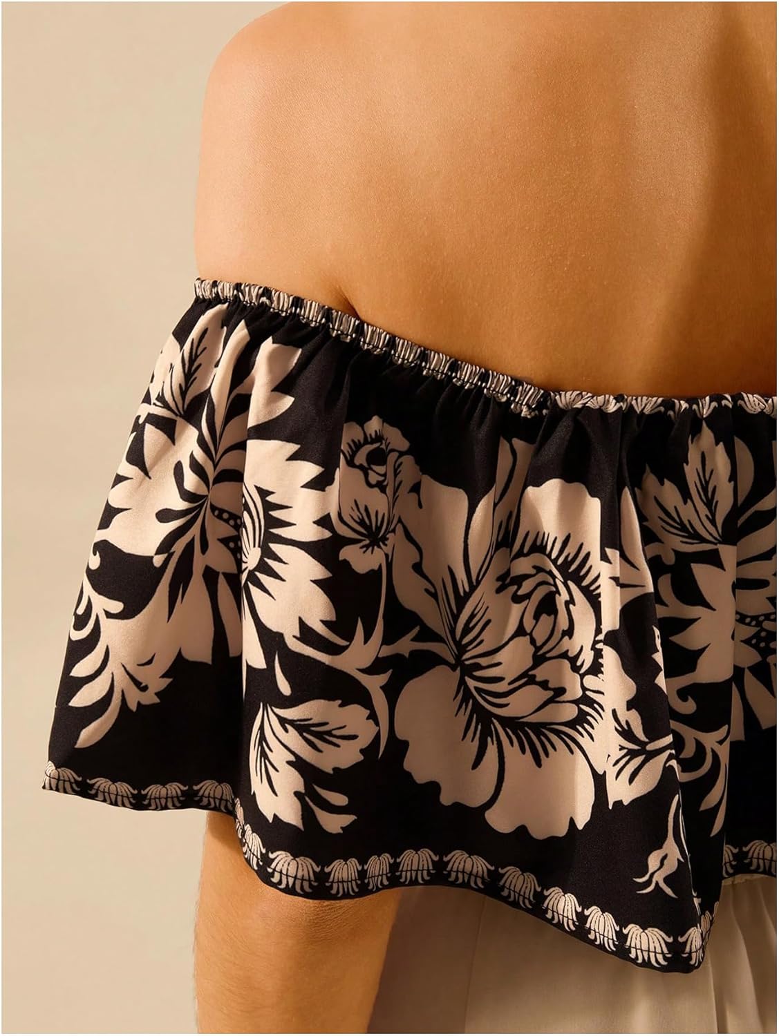 SweatyRocks Women's Boho Off The Shoulder Crop Tops Ruffle Floral Summer Blouses - Image 4