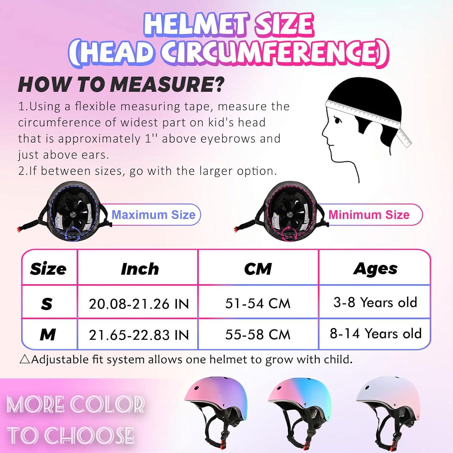 Adjustable Kids Bike Helmet for Girls Boys Youth, Color Gradient Kids Protective Helmets for Multi-Sports Bicycle Cycling Skateboard Scooter Skating
