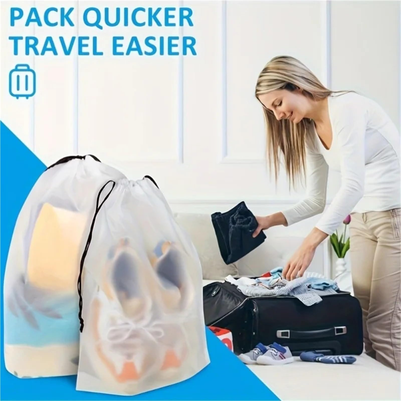 Borsa con coulisse trasparente satinata da 40 pezzi, custodia viaggio for scarpe, calzini, organizer for l'ordinamento per Viaggio