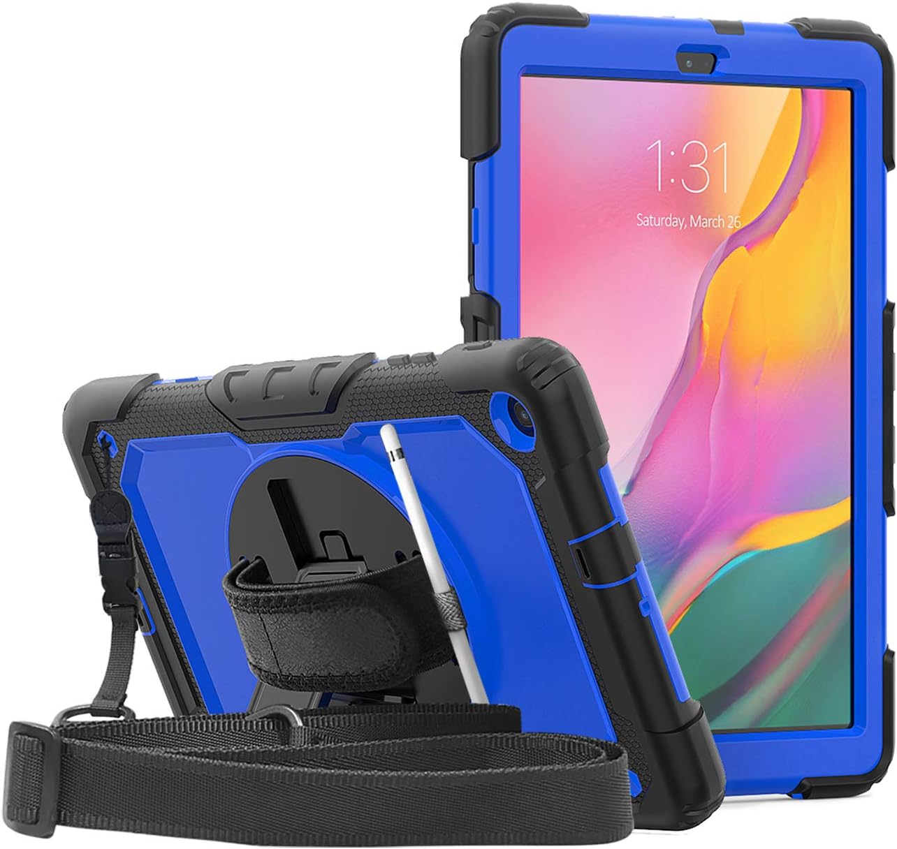 DUNNO Case for Samsung Galaxy Tab A 10.1 Inch 2019(SM-T510/T515) - Heavy Duty Full Body Cover with Built-in Kickstand Shockproof Multiple Viewing Angles (Black/Blue)